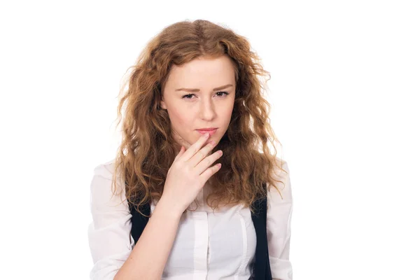 Retrato de chica joven de aspecto dudoso y hermosa — Foto de Stock