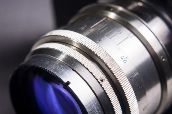 Close-up lens Photo Film camera metallic color with a purple ref — 스톡 사진