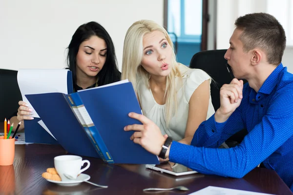 Die Gruppe aktiver Geschäftsleute bei dem Treffen — Stockfoto