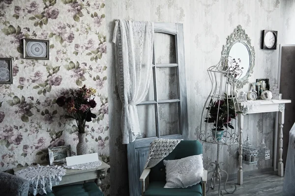 Retro interior room studio with stylized antique walls — Stock Photo, Image