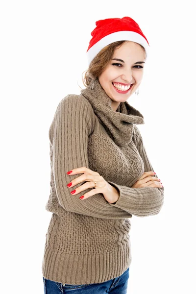 Santa christmas woman smiling portrait — Stock Photo, Image