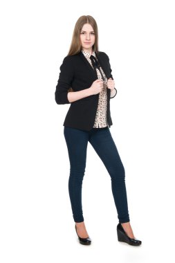 Genç ciddi iş kadını tam uzunlukta