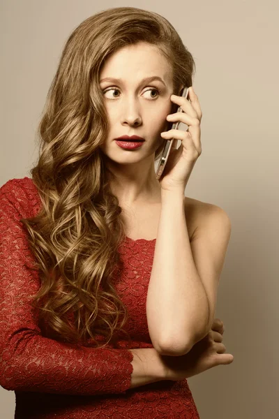 Isolated portrait of young woman phone call. — Stock Photo, Image