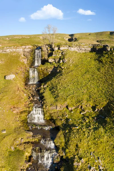 Cray Falls Wharfedale Yorkshire Sunny Day Blue Sky Drone Image — стоковое фото