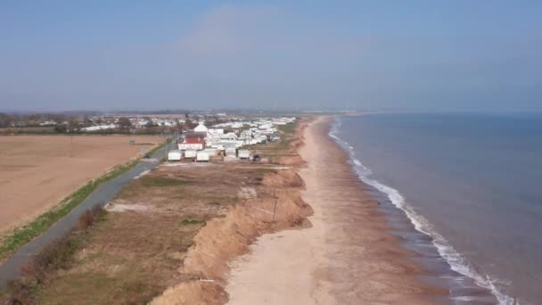 Drone Flying Eroded Cliffs East Yorkshire Coast Threatened Resort — Stock Video