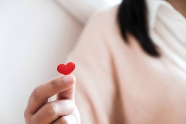 Sevgililer günü aşkı konsepti. Kopya alanı elinde Red Hart