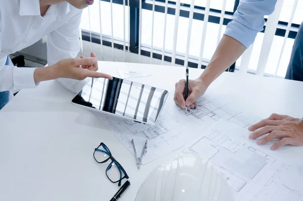 Collega Interieur Ontwerper Corporate Achievement Planning Ontwerp Blauwdruk Teamwork Concept — Stockfoto