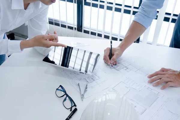 Colleagues Interior Designer Corporate Achievement Planning Design Blueprint Teamwork Concept — Stock Photo, Image