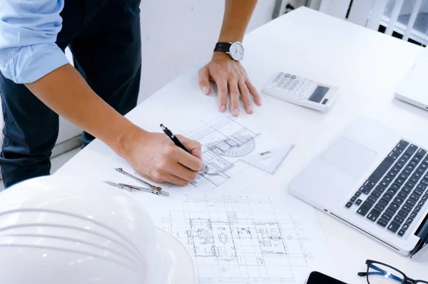 Architecture Drawing Architectural Project Business Architecture Building Construction People Concept — Stock Photo, Image