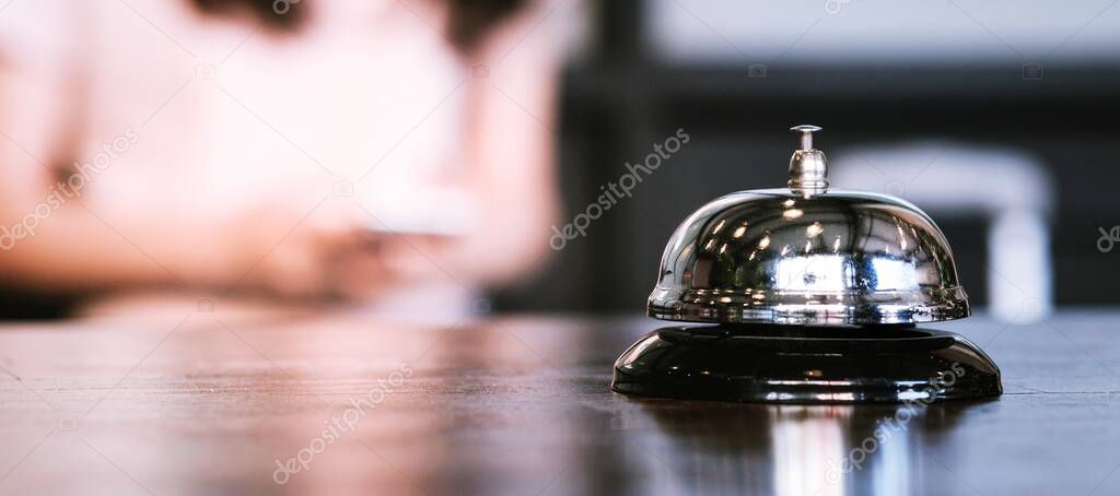 Hotel reception counter desk with service bell