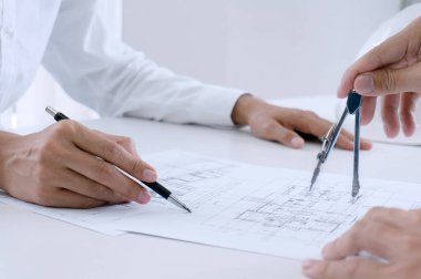 Mimari proje, işletme, mimari, inşaat, inşaat ve insan kavramı üzerine mimari çizim