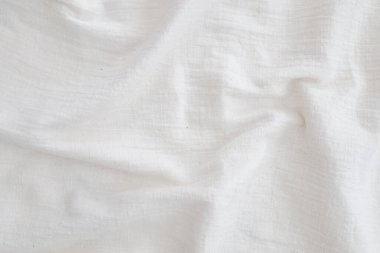 Kumaş perde arkası Beyaz keten branda buruşmuş doğal pamuk kumaş doğal el yapımı keten üst arkaplan Organik eko kumaş beyaz kumaş dokusu