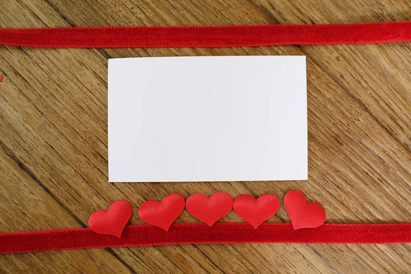 Blanco Kaart Houten Tafelondergrond Valentijnsdag Groeten Liefde Biecht Voor Romantisch — Stockfoto