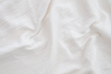 Kumaş perde arkası Beyaz keten branda buruşmuş doğal pamuk kumaş doğal el yapımı keten üst arkaplan Organik eko kumaş beyaz kumaş dokusu