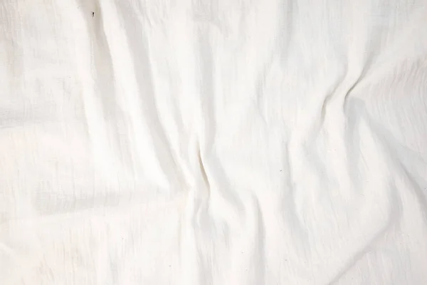 Ткань Задний План Белое Белье Холст Скомканный Натуральный Хлопок Ткань — стоковое фото