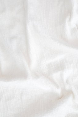 Kumaş perde arkası Beyaz keten branda buruşmuş doğal pamuk kumaş doğal el yapımı keten üst arkaplan Organik eko kumaş beyaz kumaş dokusu