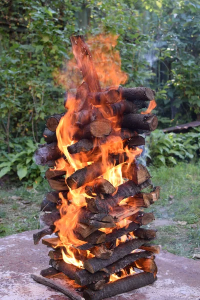 Log Cabin Bonfire Burned — Stock Photo, Image