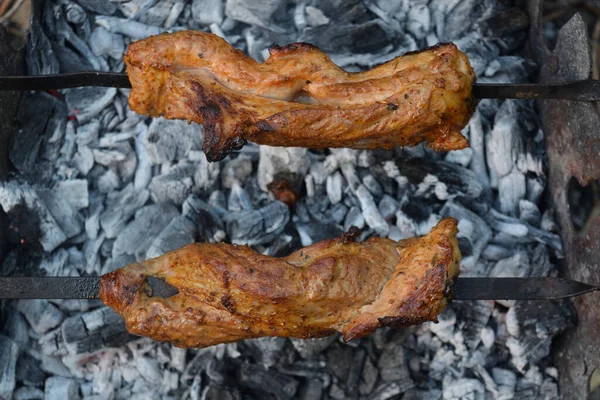 Shashlik Maiale Alla Griglia Spiedo — Foto Stock