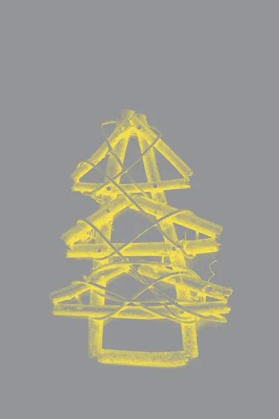 Gray Wooden Christmas Tree Yellow Background Colors Year 2021 High — Stock Photo, Image