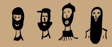 Bej arka planda sakallı adamların yüzü çizilmiş. Yüksek kaliteli illüstrasyon