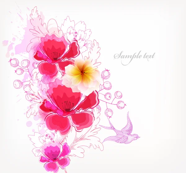 背景に色とりどりの花、しみ — ストックベクタ