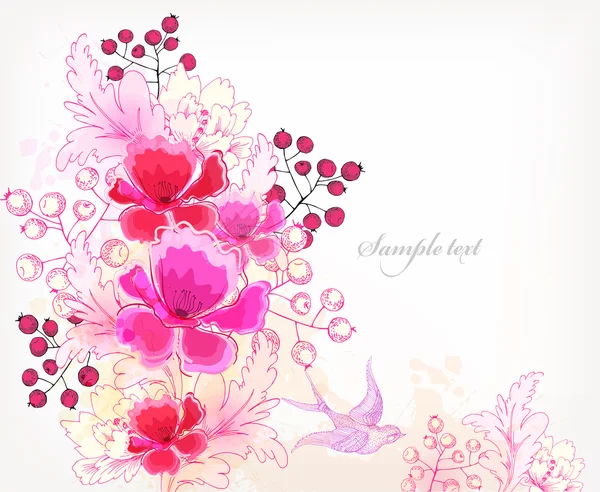 背景に色とりどりの花、しみ — ストックベクタ