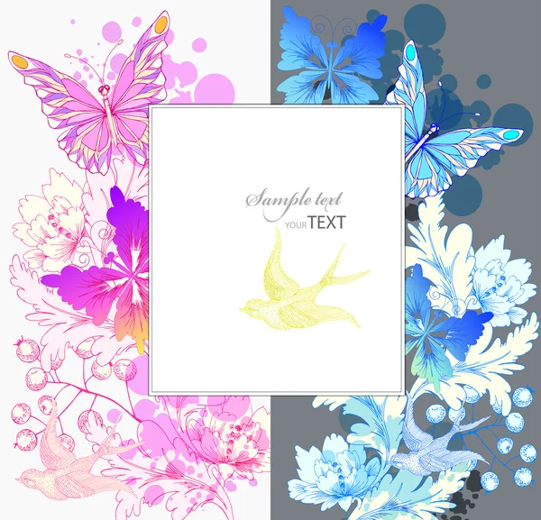 Φόντο με πολύχρωμα λουλούδια και πεταλούδες — Διανυσματικό Αρχείο