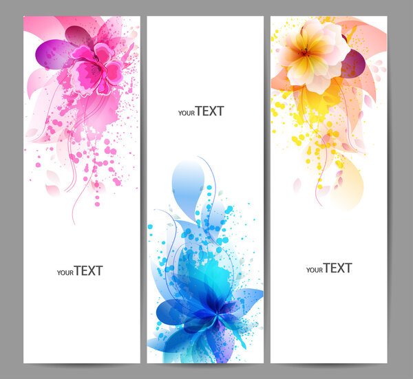 Banners with floral watercolor textures