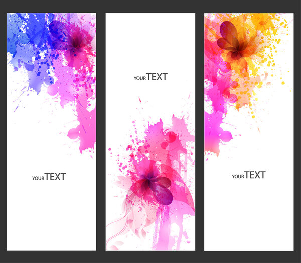 Banners with floral watercolor textures