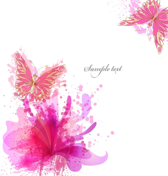水彩の蝶と花 — ストックベクタ
