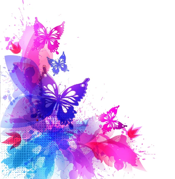 Fondo con flores de acuarela y mariposas — Vector de stock