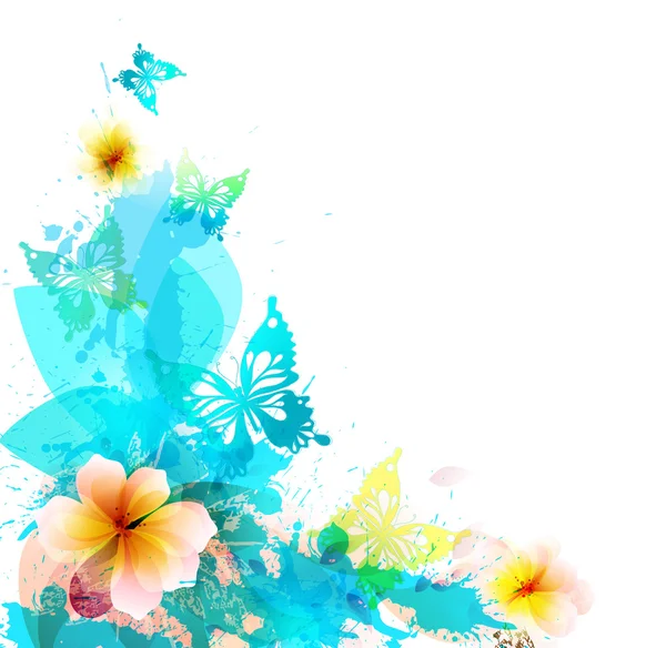 Bakgrund med akvarell blommor och fjärilar — Stock vektor