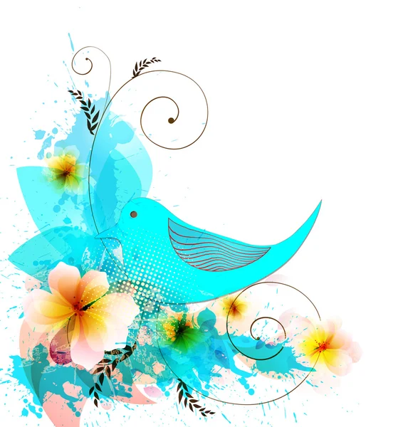 Eléments de design floral, taches et oiseaux — Image vectorielle