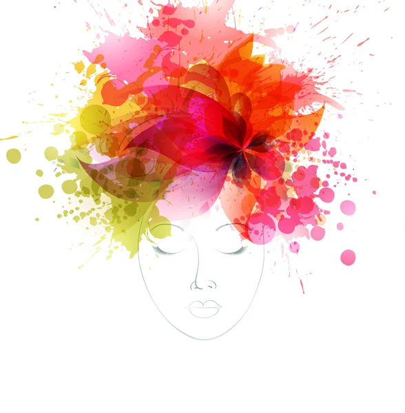 Donna con fiori colorati e macchie — Vettoriale Stock