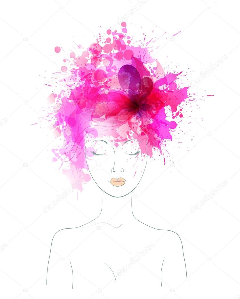 Woman with colorful flowers and blots