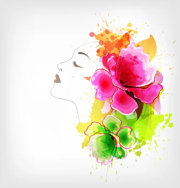 Woman with abstract  flower — Stock Vector