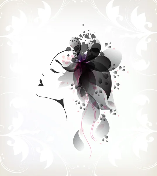 Femme aux cheveux de fleur abstraits — Image vectorielle