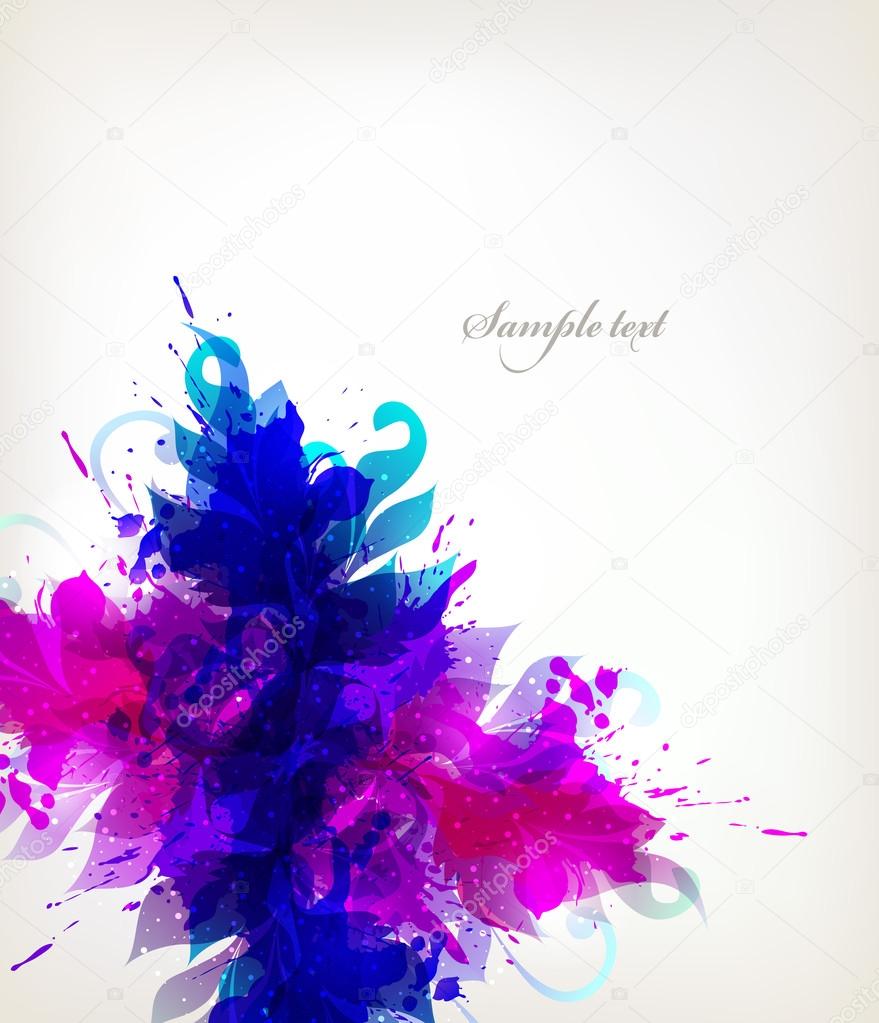 Watercolor background with  flowers and blots