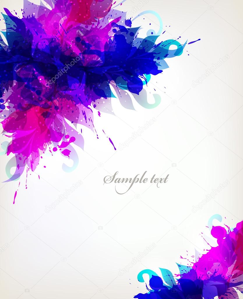 Watercolor background with  flowers and blots