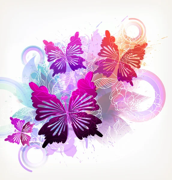 Acuarela flores, mariposas y manchas — Vector de stock