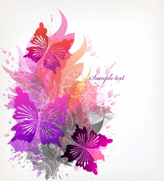 Aquarel bloemen, vlinders en vlekken — Stockvector