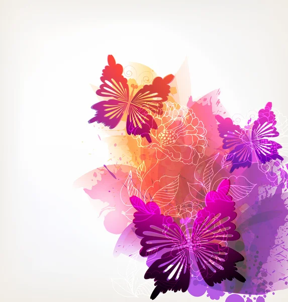 Blommor med fjärilar bakgrund — Stock vektor