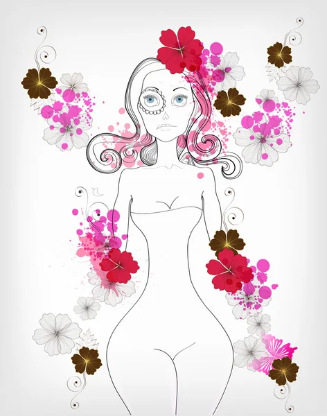 Femme aux fleurs vintage — Image vectorielle