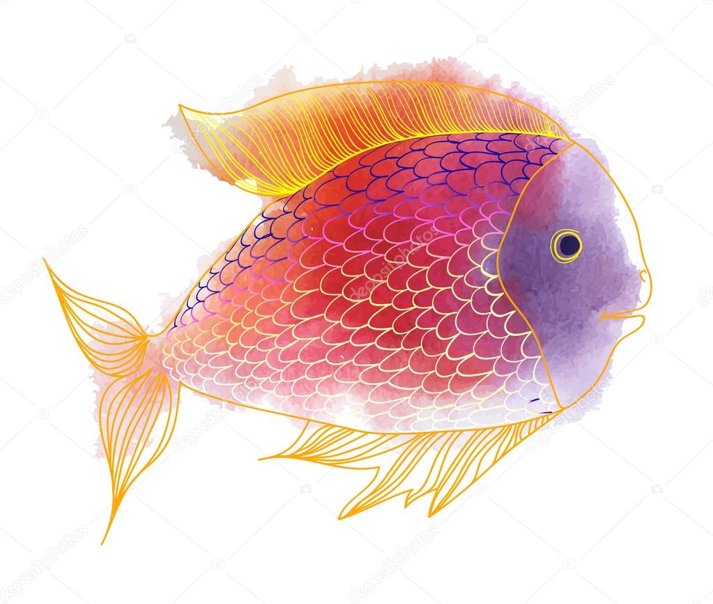 Watercolor bright fish