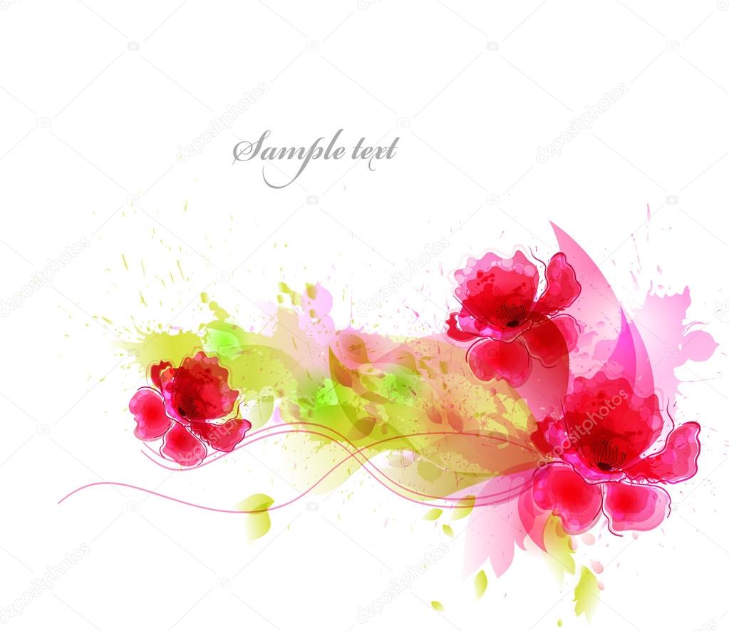 Watercolor background with colorful flowers