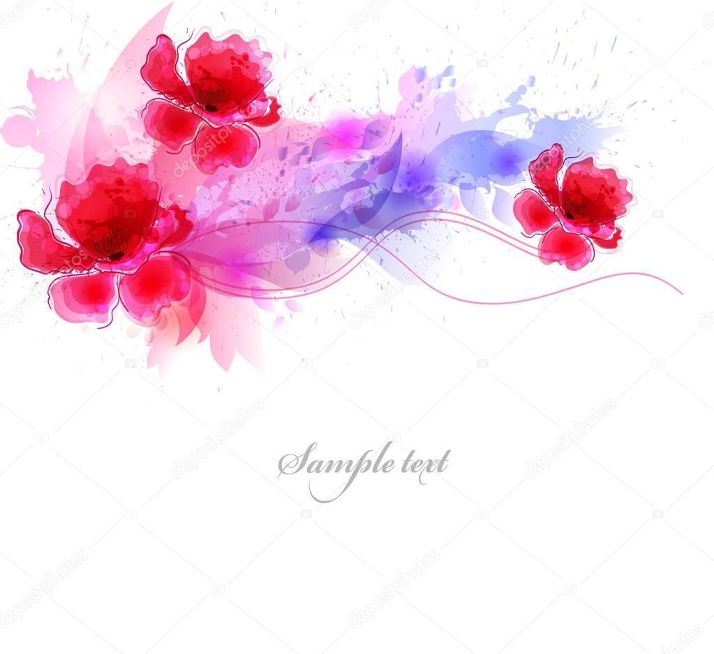 Watercolor background with colorful flowers