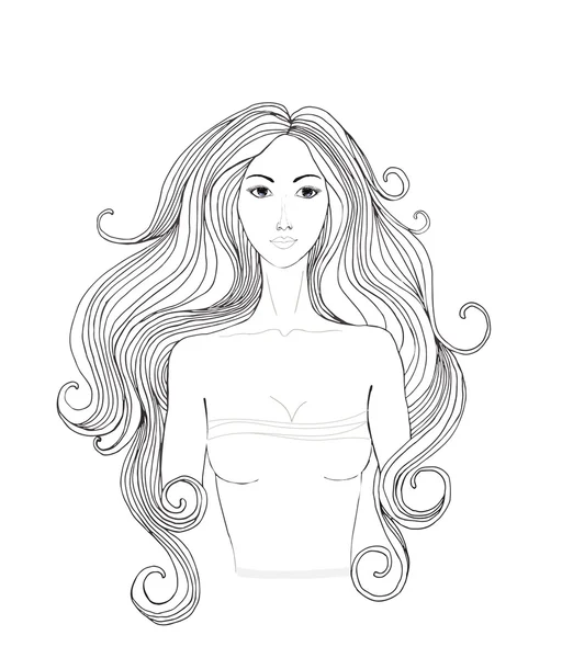 Ilustración de mujer con cabello largo — Vector de stock