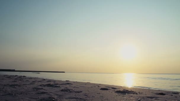 Młoda kobieta działa na plaży zwolnionym tempie — Wideo stockowe