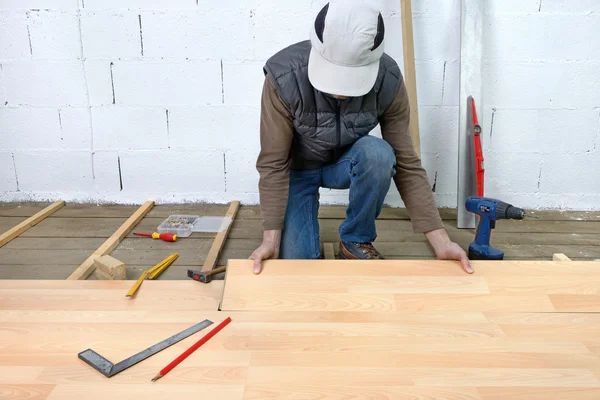 Flooring installing laminate — Stock Photo, Image