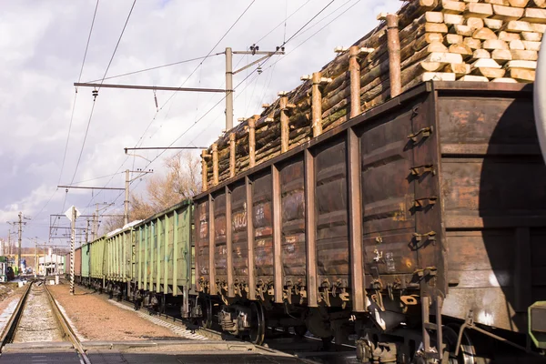 Vista panorámica del tren mixto de mercancías dentro del paisaje rural —  Fotos de Stock